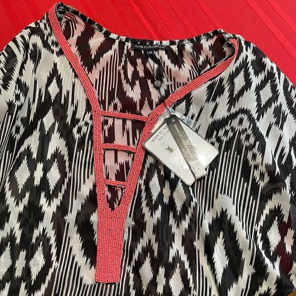 NWT Club Z Collection Black White Beaded Swim Coverup Size L/XL NEW - Picture 3 of 6